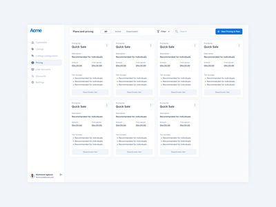 Plans and pricing configuration product design ui