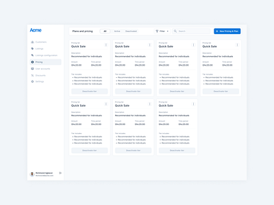 Plans and pricing configuration