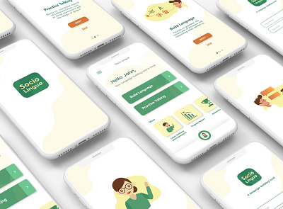 Socio Lingua - A language learning tool app art children clean design flat illustration inclusive language learning minimal mobile mobile app social tool ui ux vector