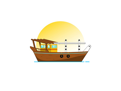 LENJ art boat digital art fishing flat flat illustration icon illustration illustration digital illustrator sea sun