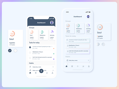 Goal Management App app categories checkbox dashboad goals habits homescreen iphone management material mobile mobile dashboard mobile ui neumorphism smartgoals tasks ui