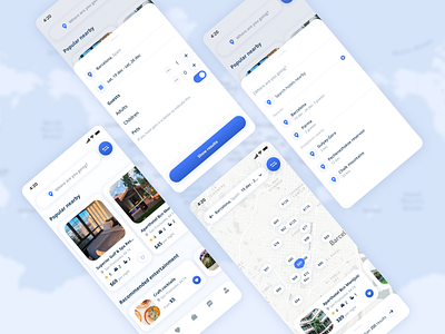 Real Estate App (Booking) app design app mobile appartment booking cards ui clean ui filter ios iphonex map placeholder pricing properties real estate search
