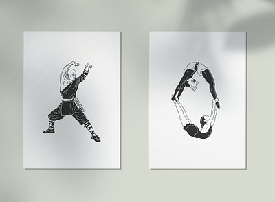 Body Movement affinity designer balance body exercise illustration ipad pro kungfu line art martial art movement print sport