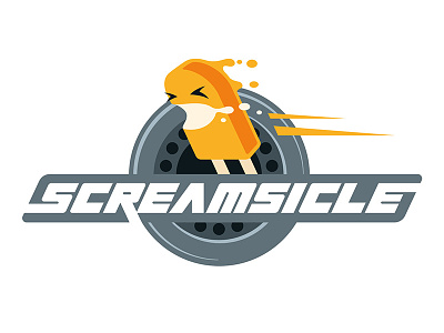 Screamsicle badge identity illustration logo melting moniker name popsicle roller derby team name vector wheel