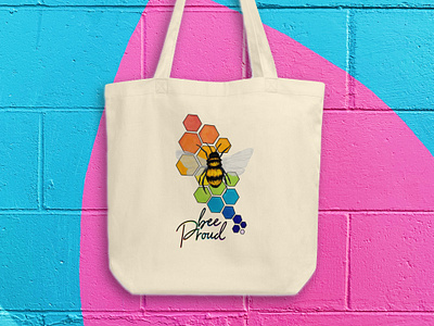 Bee Proud Totebag art bee bee proud branding design honeycomb illustration illustrator mockup pride rainbow tote bag typography vector