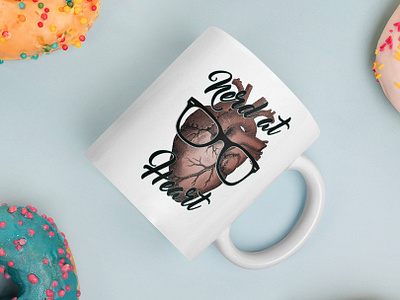 Nerd at Heart Mug anatomy art coffee cup design glasses heart illustration illustrator mockup mug design mug mockup nerd nerdy typography vector