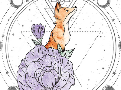 Floral Fox with Moon Cycle Illustration