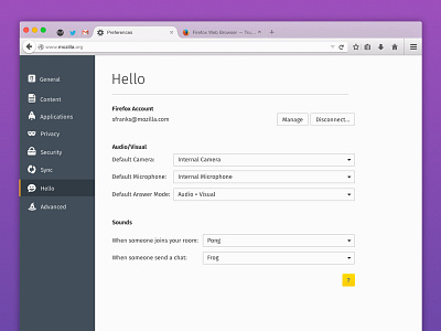 Firefox Hello Preferences firefox mozilla preferences settings ui ux