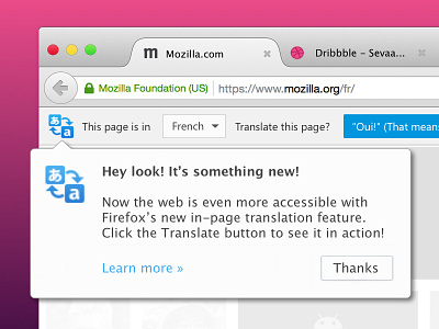 Promoting Automatic Translation in Firefox on First-Use doorhanger firefox mozilla notification toolbar translate translation ui ux