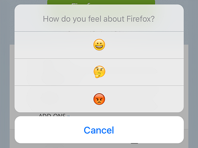 Prompting for Feedback in Firefox on iOS feedback firefox ios ipad iphone mozilla prompt review ui ux