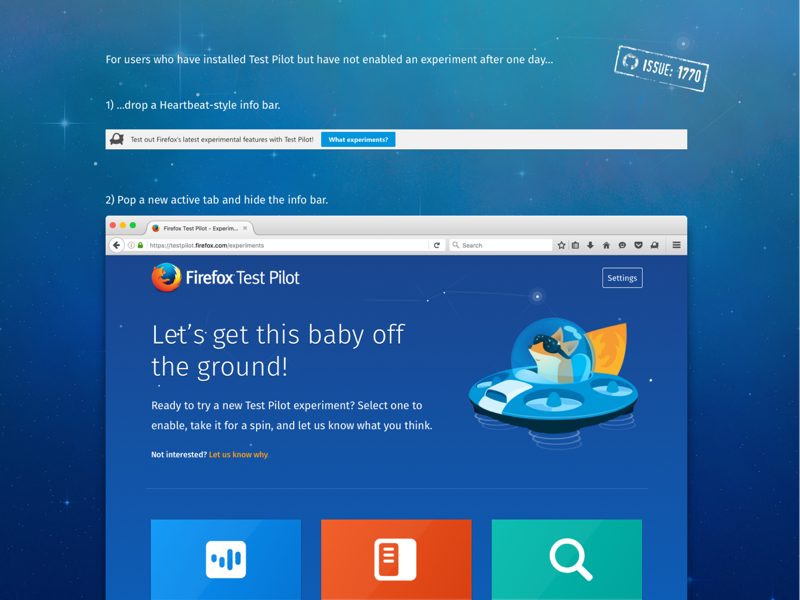 Enticing Firefox Test Pilot Users to Install an Experiment reminder website webpage infobar toolbar notification gif animation ui firefox ux mozilla