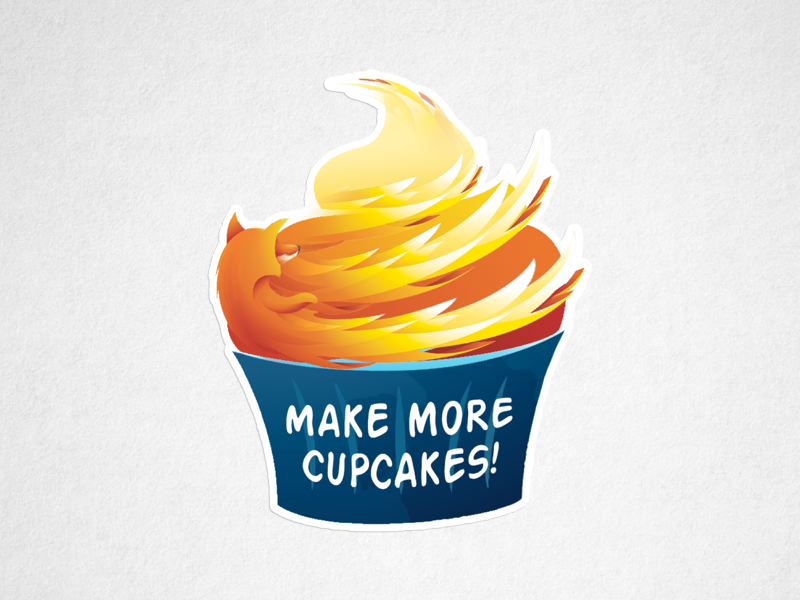 Make More Cupcakes! label swag fire flame icing cake cupcake illustration stickers browsers firefox mozilla