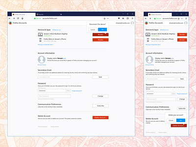 Firefox Accounts Management Screen browsers firefox internet manage management mozilla pref preferences prefs settings ui ux