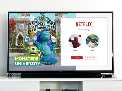 Netflix Profiles amazon prime disney mockup monsters university netflix pixar profile redesign signin streaming tv ui