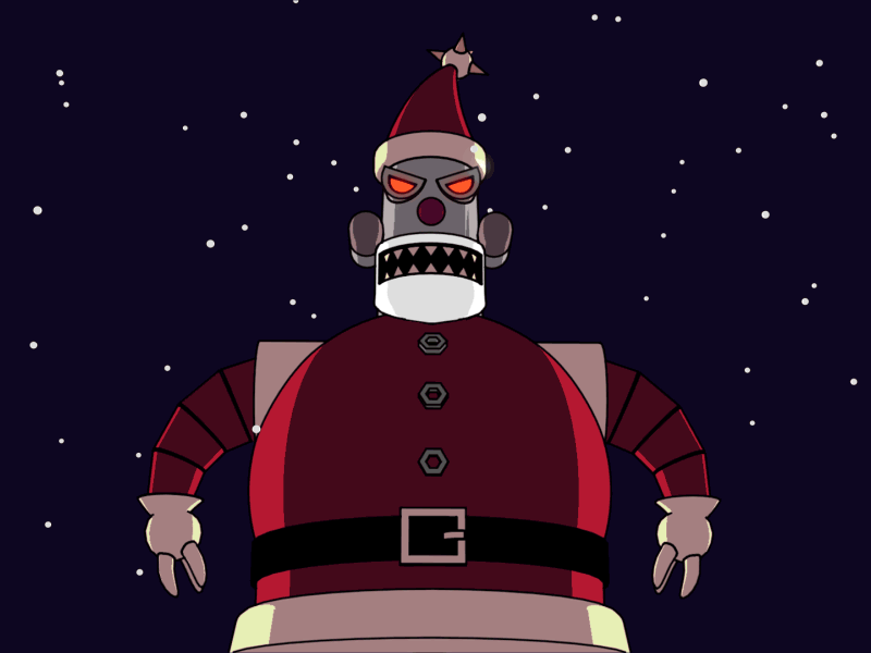 Robot Santa is coming 3d animation christmas cinema 4d claus evil futurama gif motion design robot santa snow