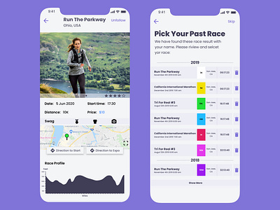 onRun - Race app design ui ux