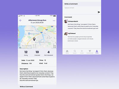 onRun - Event Page app design ui ux