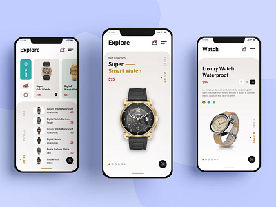 Watch e-commerce IOS mobile app screens