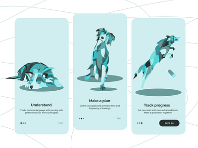 Onboarding dog training app app border collie dog illustration mobile app onboarding ui