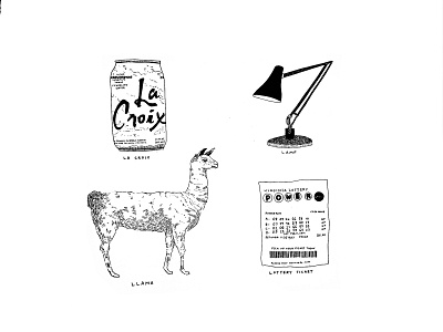 “L” Things childrens illustration design illustration illustration art illustrations la croix lamp llama lottery pen and ink