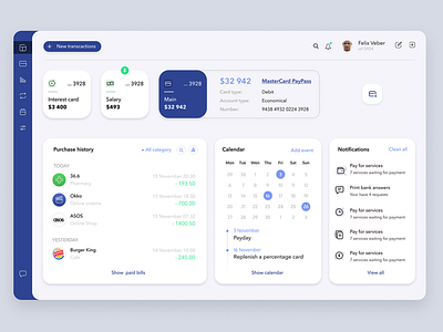 Dashboard Online bank banking dashboard data design finance interface menu money product ui