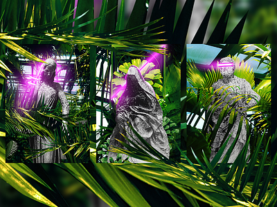 UNREAL COLLAB collab collage collage art design experiment fashion graphic design illustration neon palms statue