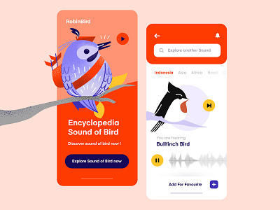 Sound of Bird Mobile App iOS app bird bird illustration clean colorfull illustration inspiration mobile purple ui ui design uiux ux vector