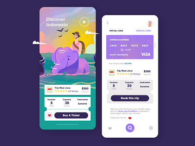 Trip Travel Application app clean colorfull elephant free illustration indonesia inspiration mobile purple ui uiux ux vector