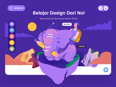 Delipensil Homepage dashboard elephant homepage illustration inspiration people purple ui uiux vector web design website