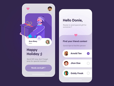 Happy Holiday Gift App app clean clean ui glass glassmorphism holiday illustration inspiration mobile purple ui uiux ux vector