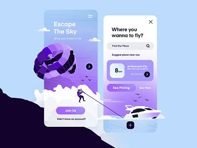 Paragliding Vacation/Holiday Book App app clean illustration ios mobile paragliding sky ui ux