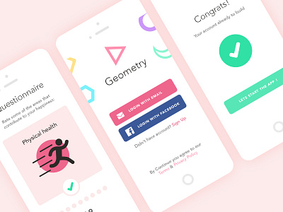 Geometry App app geometry landing page login mobile slider success ui ux