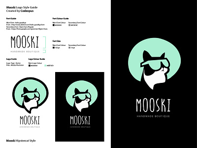 Mooski Logo Design cat hipster cat logo mint styleguide tuxido