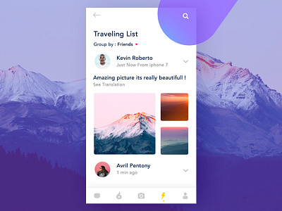 Travellist Exploration UI exploration landscape mobile purple travel ui ux