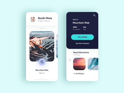Exploration Gallery App app blue clean details gallery iphone mobile search slider ui ux