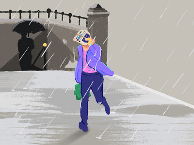 Rain Is Come colorfull design illustration rain run street vector