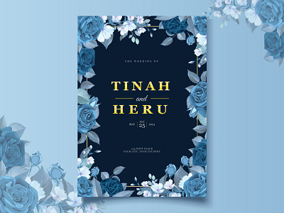 wedding classic blue floral invitation card template
