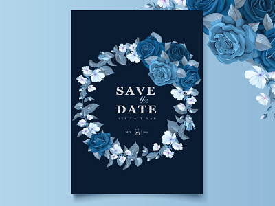 wedding classic blue floral invitation card template art background blue border card classic design elegant floral frame greeting illustration invitation pattern retro template vector victorian vintage wedding