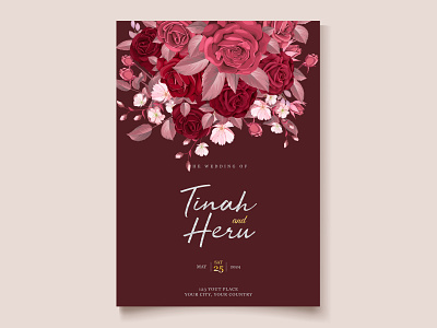 Romantic Floral Maroon Wedding Invitation background bouquet card decoration decorative design floral flower greeting illustration invitation maroon romantic rose spring summer template vintage watercolor wedding