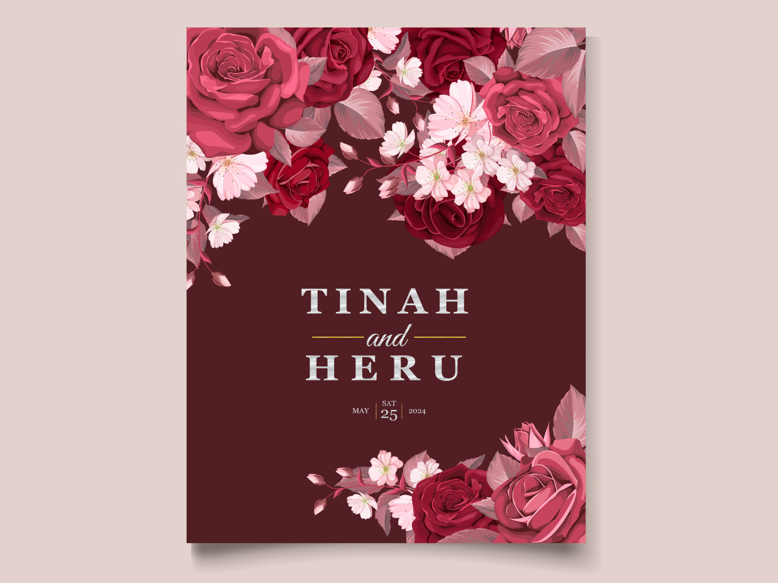 Romantic Floral Maroon Wedding Invitation by lukasdedi on Dribbble