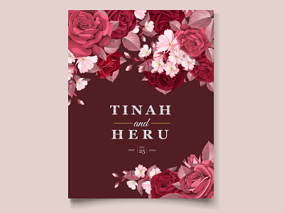 Romantic Floral Maroon Wedding Invitation background bouquet card decoration design floral flower frame greeting illustration invitation maroon romantic rose spring summer template vector vintage wedding