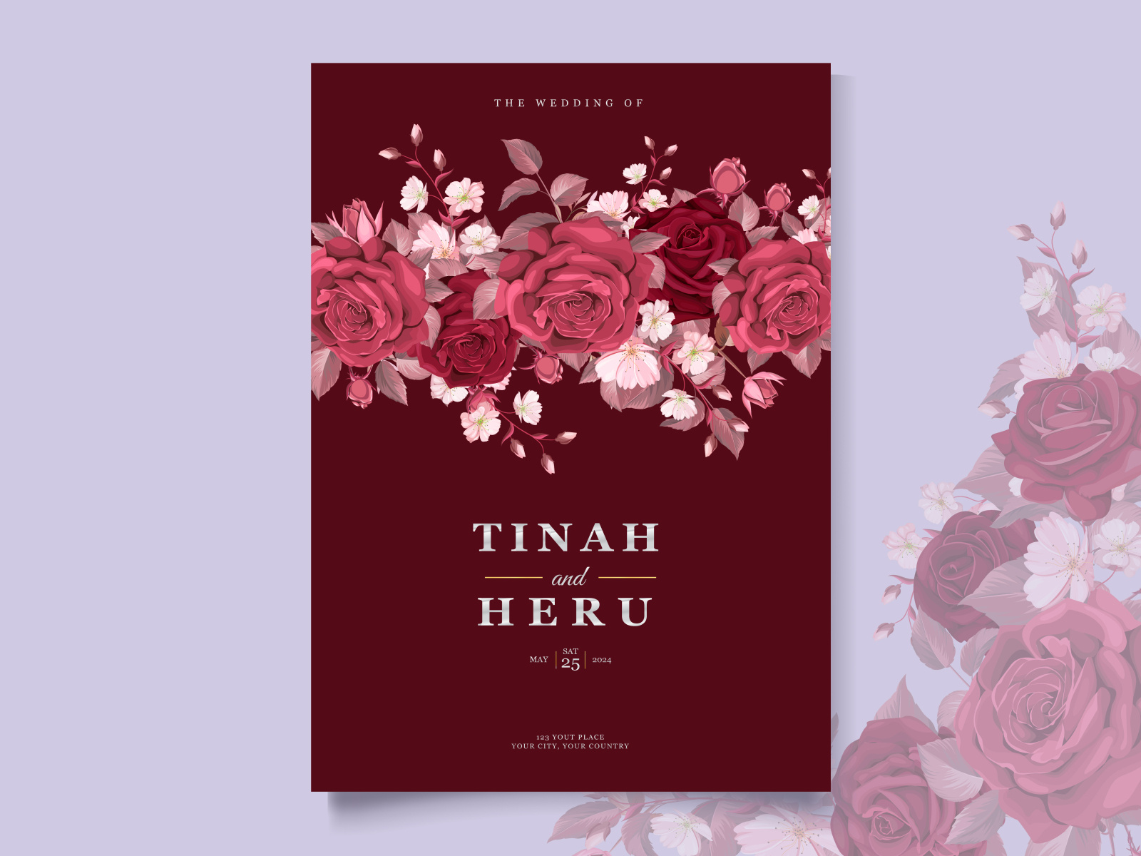 Romantic Floral Maroon Wedding Invitation by lukasdedi on Dribbble