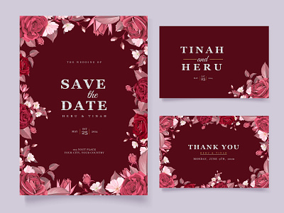 Romantic Floral Maroon Wedding Invitation background bouquet card decoration design floral flower frame greeting illustration invitation maroon romantic rose spring summer template vector vintage wedding