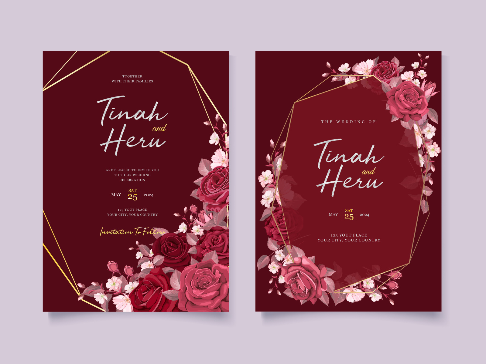 Romantic Floral Maroon Wedding Invitation by lukasdedi on Dribbble