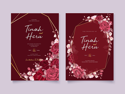 Romantic Floral Maroon Wedding Invitation background bouquet card decoration design floral flower frame greeting illustration invitation maroon romantic rose spring summer template vector vintage wedding