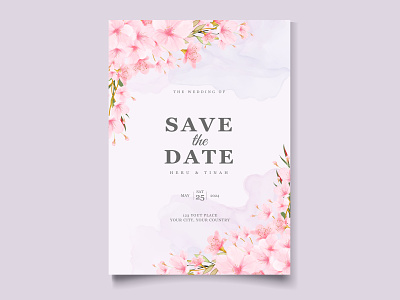 cherry blossom wedding and invitation card template