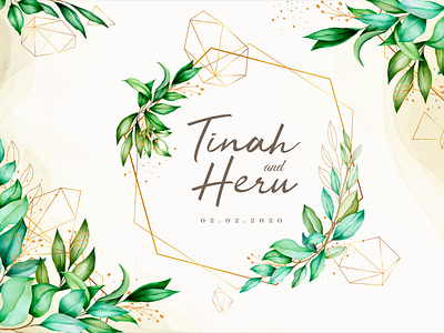 elegant watercolor leaves wedding card template