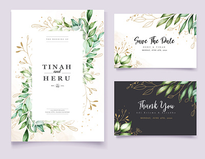 Wedding invitation card with beautiful floral and leaves beautiful card decoration decorative design elegant floral frame greeting illustration invitation invite leaf romantic spring template vector vintage watercolor wedding