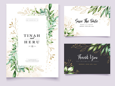 Wedding invitation card with beautiful floral and leaves