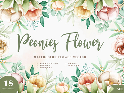 peonies watercolor wedding card bundle card collection design floral illustration invitation logo vintage wedding